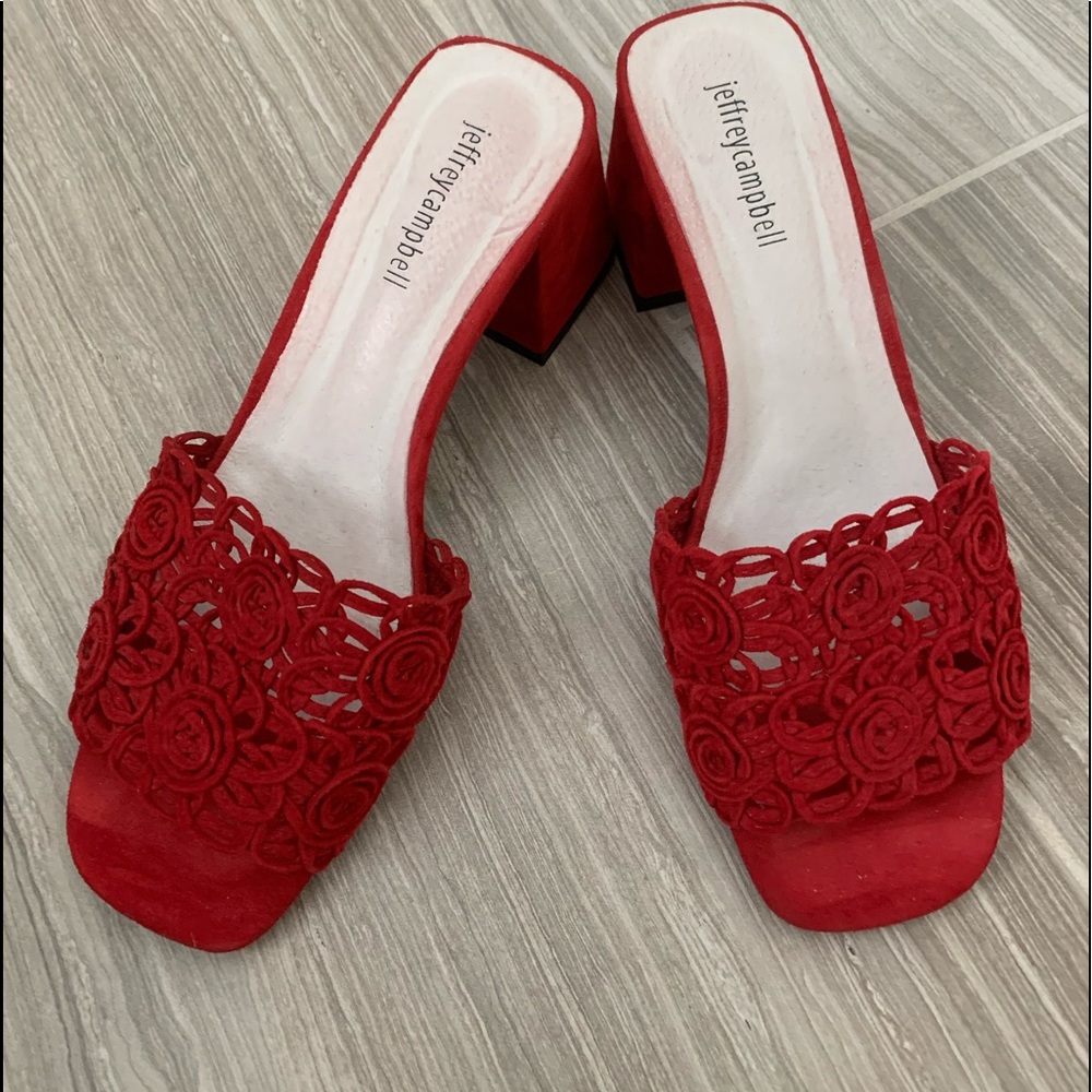 Red sandals by Jeffrey Campbell